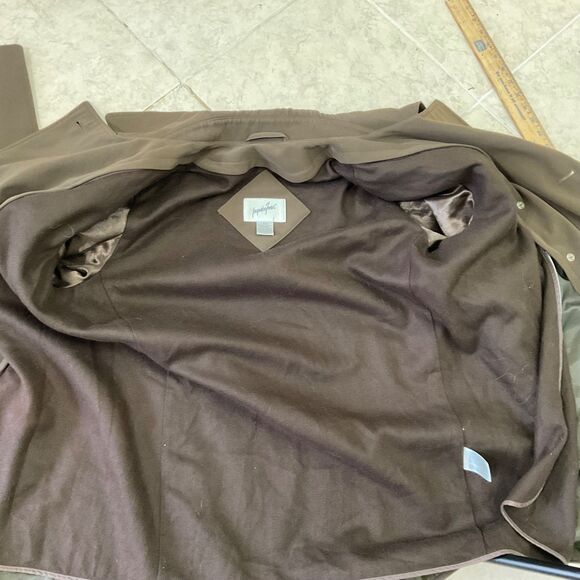 Vintage Jacqueline Ferrar 90s mid length Green Trench Coat women's L - Picture 11 of 13